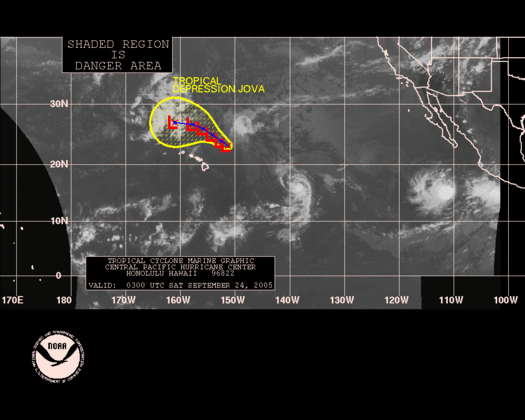 Satellite image showing storm clouds from Jova about 500 miles ENE of Kauai