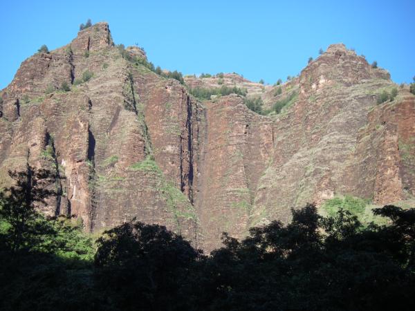 Looking up to the west rim lit by the morning sun