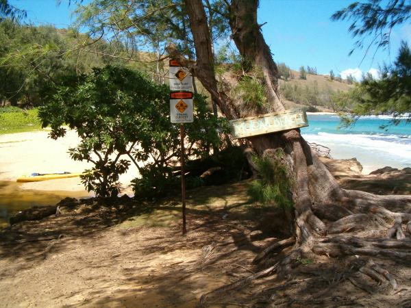 Handpainted sign welcoming you to Moloaa Beach.