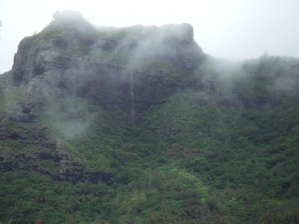The head of Nounou, the Sleeping Giant, who maybe should be called the Weeping Giant because of the tall thin waterfall that appears when it rains a lot