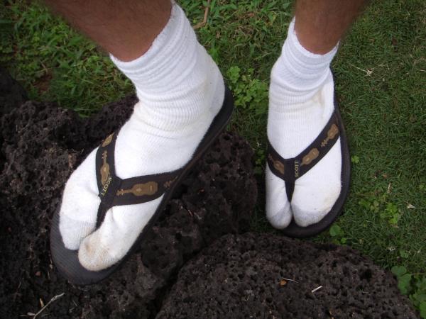 Andys white socks in good Scott brand flip-flops [no click-to-enlarge]